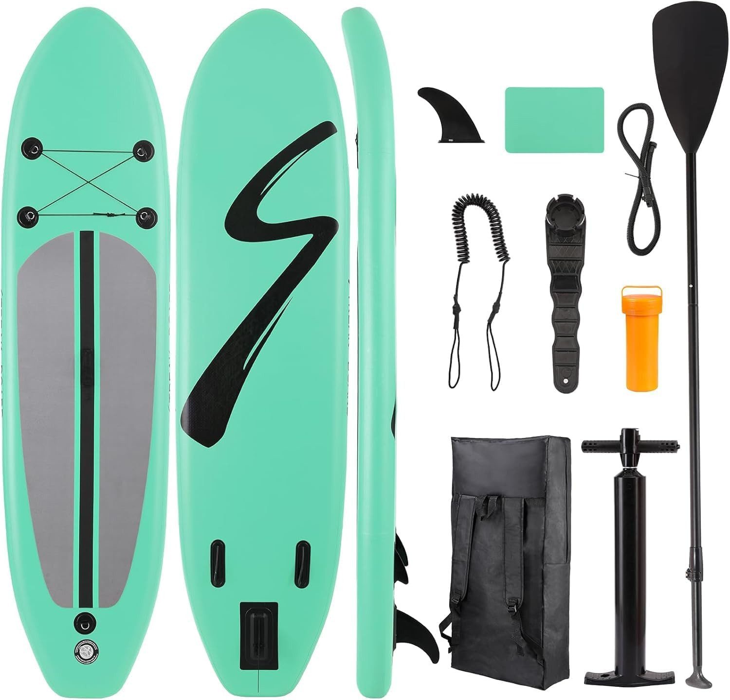 TLGREEN SUP-Board 305 x 76x 15 cm Inflatable Stand Up Paddle Board, (Surfbrett 10FT, Komplettes Zubehör, Verstellbares Paddel, Pumpe, Reiserucksack, Leine, Erwachsene Paddelboard), für Wassersport und Paddling,Tragfähigkeit 200KG