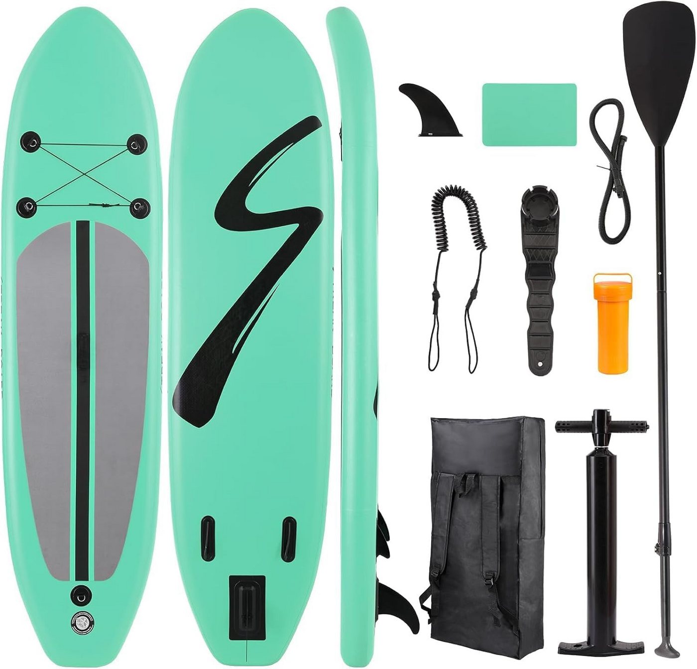 TLGREEN SUP-Board 305 x 76x 15 cm Inflatable Stand Up Paddle Board, (Surfbrett 10FT, Komplettes Zubehör, Verstellbares Paddel, Pumpe, Reiserucksack, Leine, Erwachsene Paddelboard), für Wassersport und Paddling,Tragfähigkeit 200KG