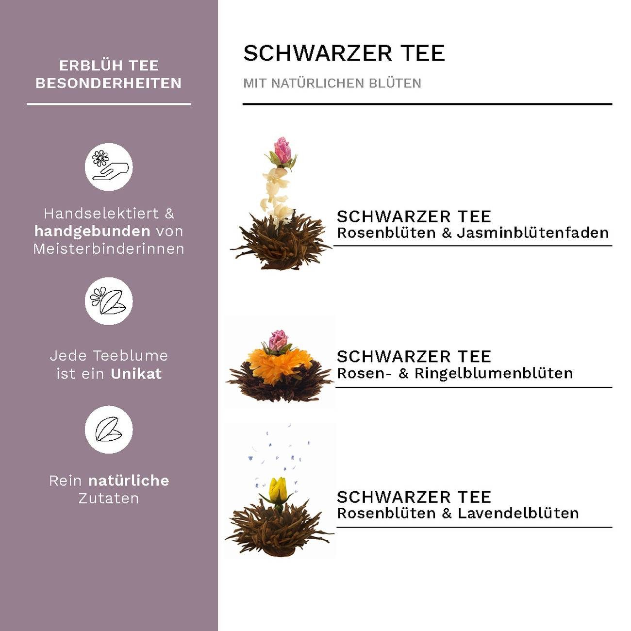Creano Tee Teeblumen Geschenkset mit 500ml Glaskanne - 6 Teerosen (Schwarzer Tee), 1 x 6 St.