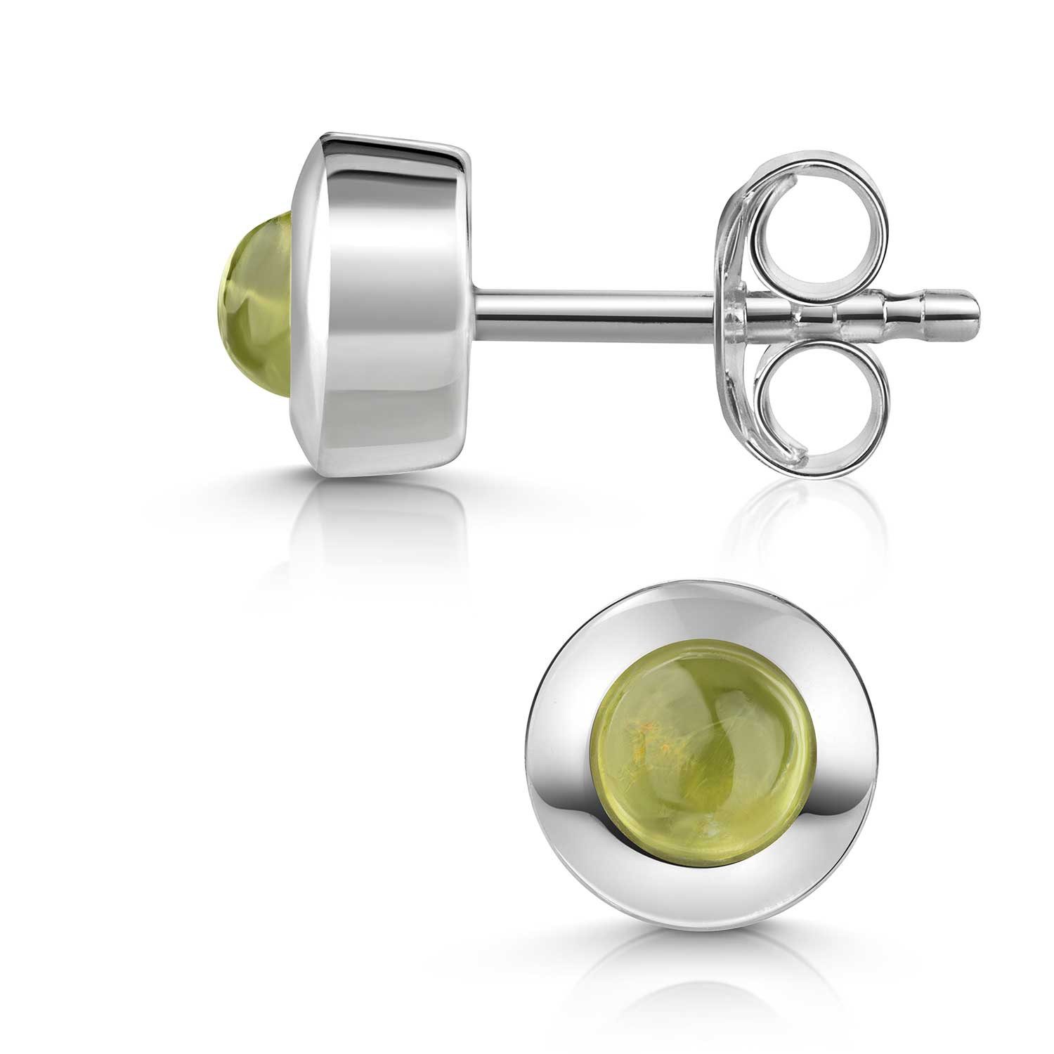 Materia Paar Ohrstecker Peridot Edelstein Ohrringe Grün rund SO-207, 925 Sterling Silber