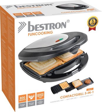 bestron Kontaktgrill ASM8010 3-in-1 Gerät, Sandwichmaker, Waffeleisen, 760 W, antihaftbeschichtet, Schwarz