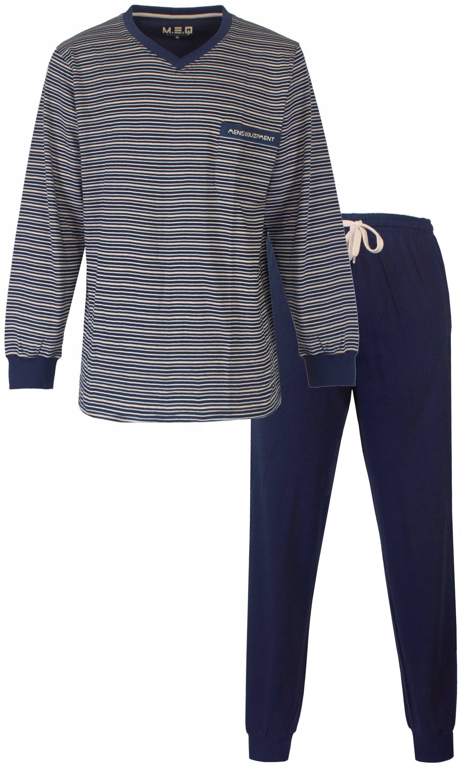 M.E.Q. Schlafanzug Herren Pyjama nit Bündchen (2 tlg) Baumwolle günstig online kaufen