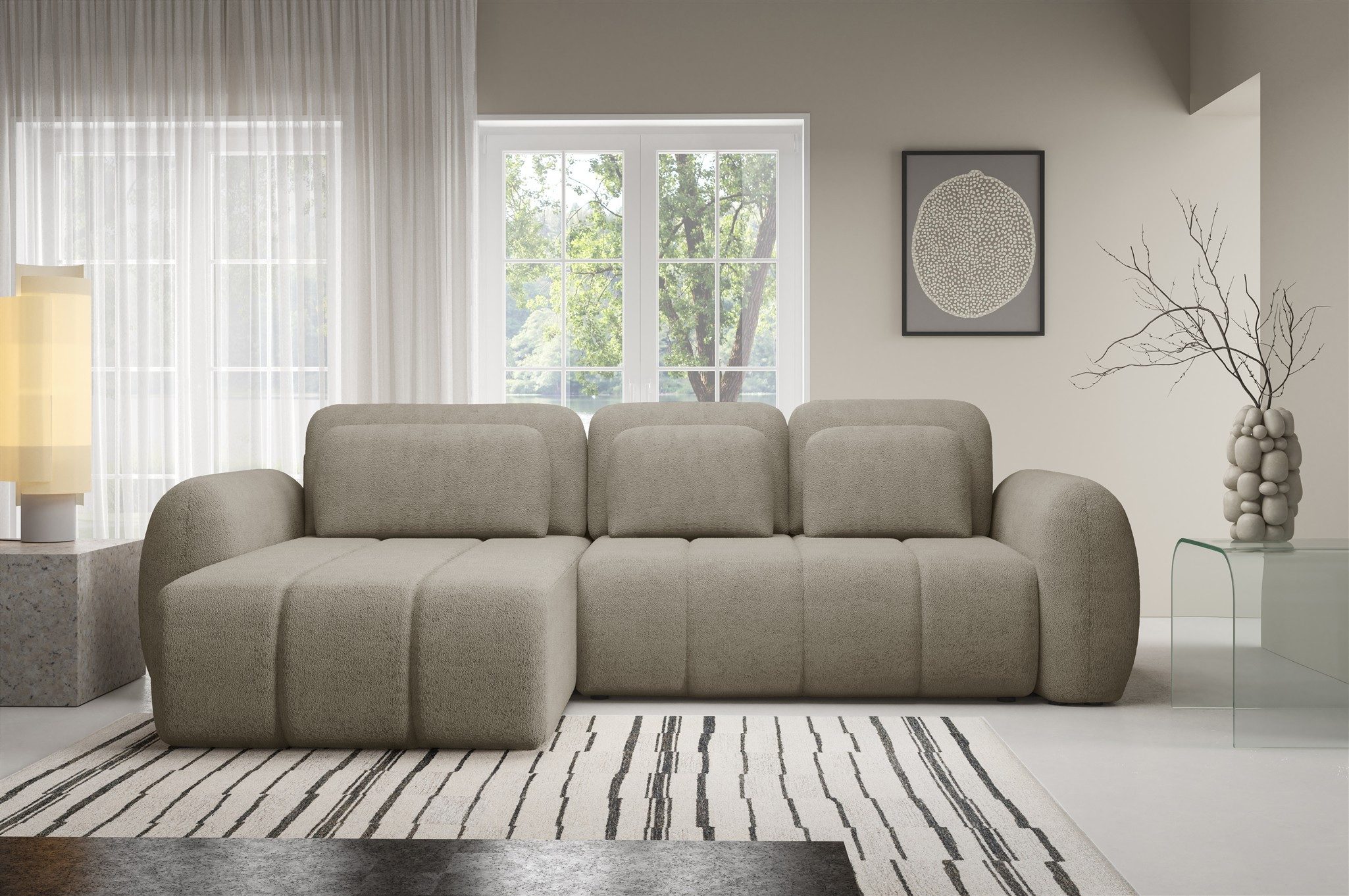 Fun Möbel Ecksofa Schlafsofa FUN BORJA mit Ottomane in Stoff Quelle, inkl. Bettkasten, 3 Zierkissen und 3 Rückenkissen, ausziehbare Liegefläche und Rundumbezug