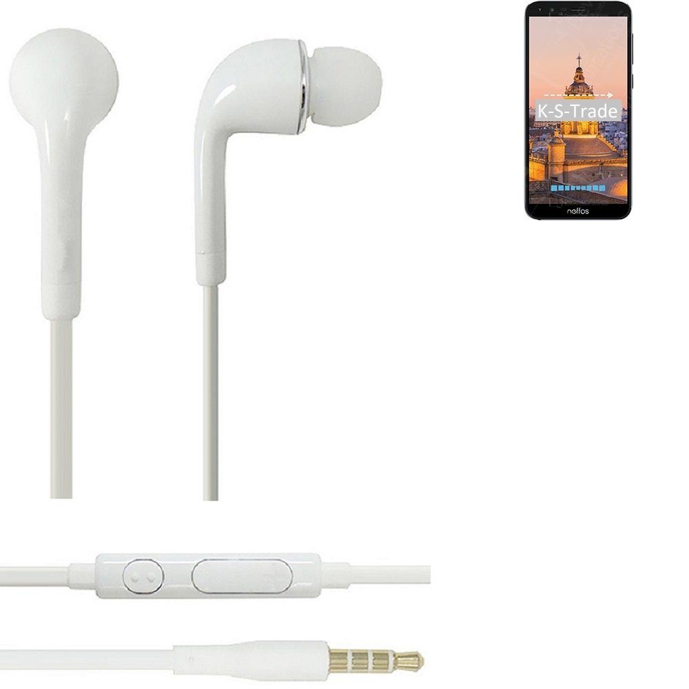 K-S-Trade für TP-LINK Neffos C5 Plus In-Ear-Kopfhörer (Kopfhörer Headset mit Mikrofon u Lautstärkeregler weiß 3,5mm)