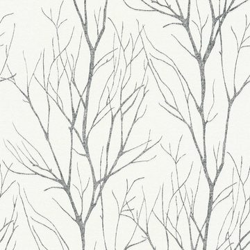 Tadessi Vliestapete Tapete Wald und Blätter Aurora M1-No.326, Vliestapete, Grau, Weiß