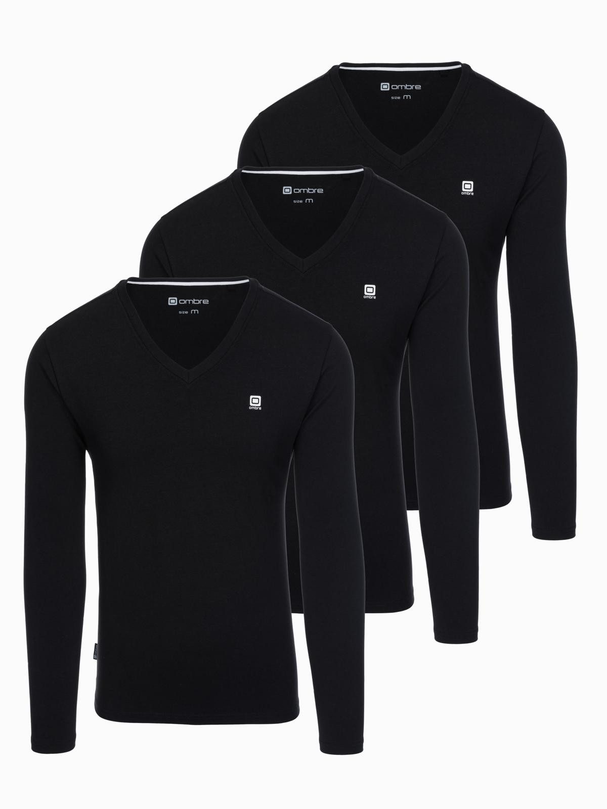 OMBRE Longsleeve 3er-Pack Langarmshirts mit V-Ausschnitt günstig online kaufen
