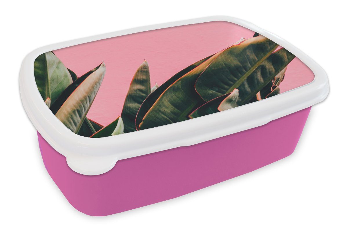 Snackbox, (2-tlg), Lunchbox Mädchen, Brotbox Kinder, MuchoWow Pflanzen Rosa Erwachsene, Tropisch, - Kunststoff Brotdose Kunststoff, - - für Frauenzunge