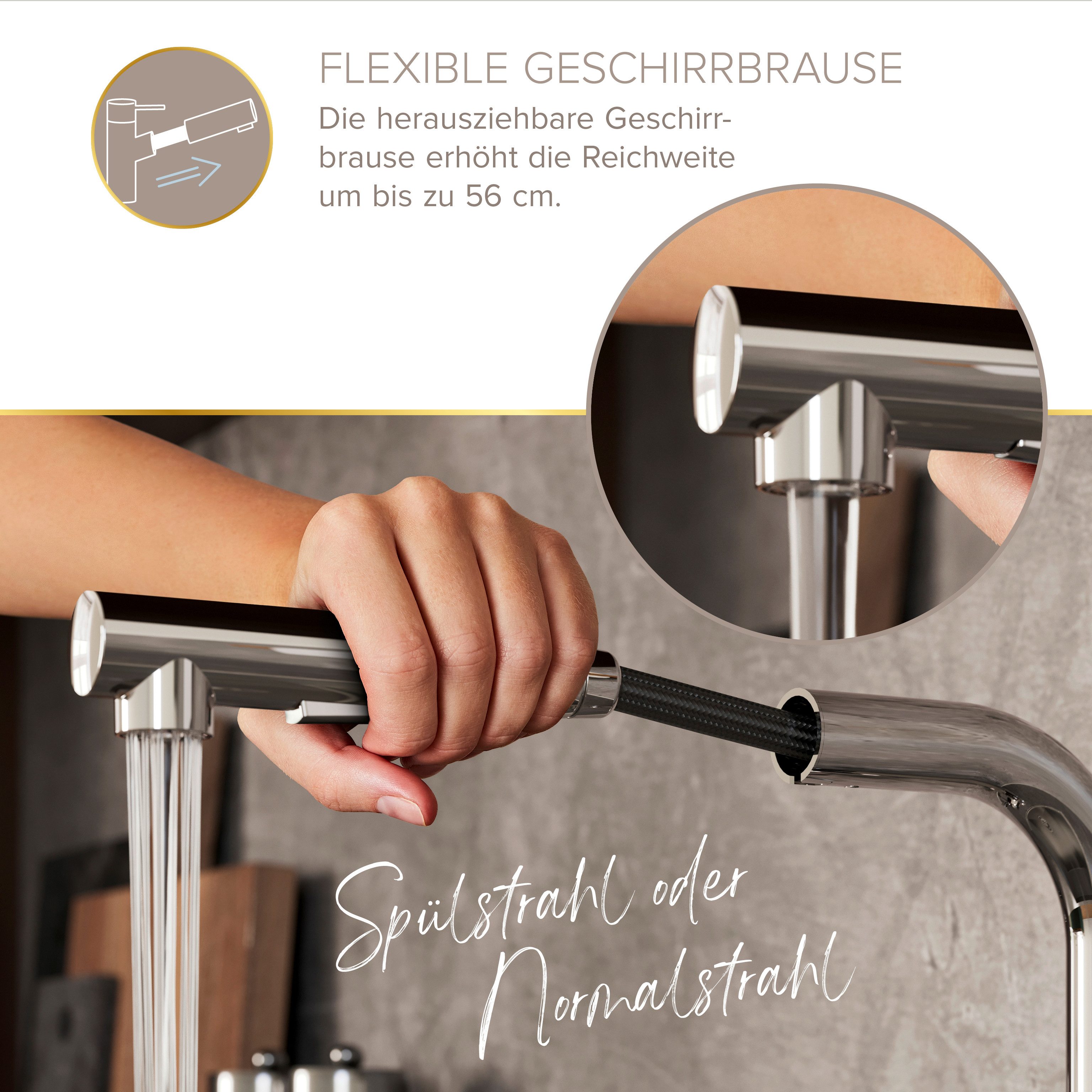 Lenz Küchenarmatur OLINA FLEX extra hoch, Easy-Weight-System, Cold-Start-Funktion