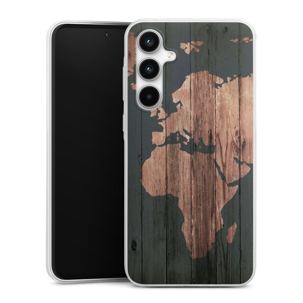 DeinDesign Handyhülle Landkarte Holzoptik Weltkarte Wooden World Map, Samsung Galaxy A35 5G Slim Case Silikon Hülle Ultra Dünn Schutzhülle