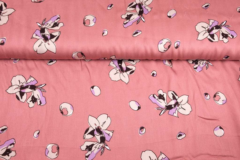 larissastoffe Stoff Viskose Stoff Viskose Meterware Blumen altrosa, Meterware, 50 cm x 140 cm