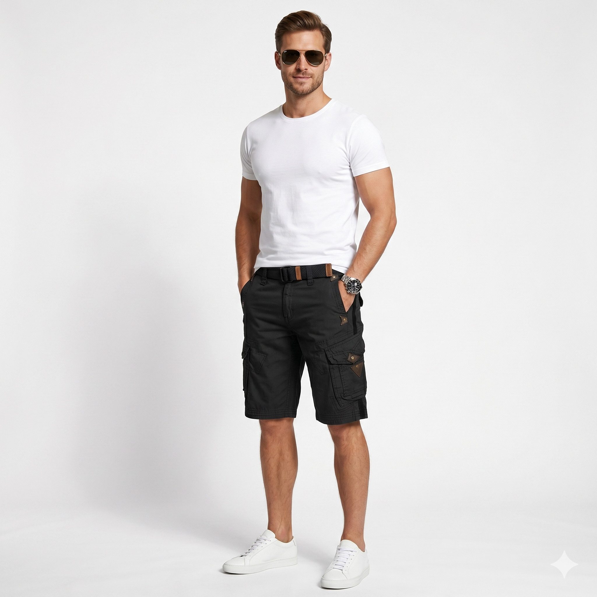 Geographical Norway Cargoshorts kurze Hose aus Baumwolle, Sommer-Bermuda (1-tlg) Herrenshorts mit Gürtel Größe S bis 5XL