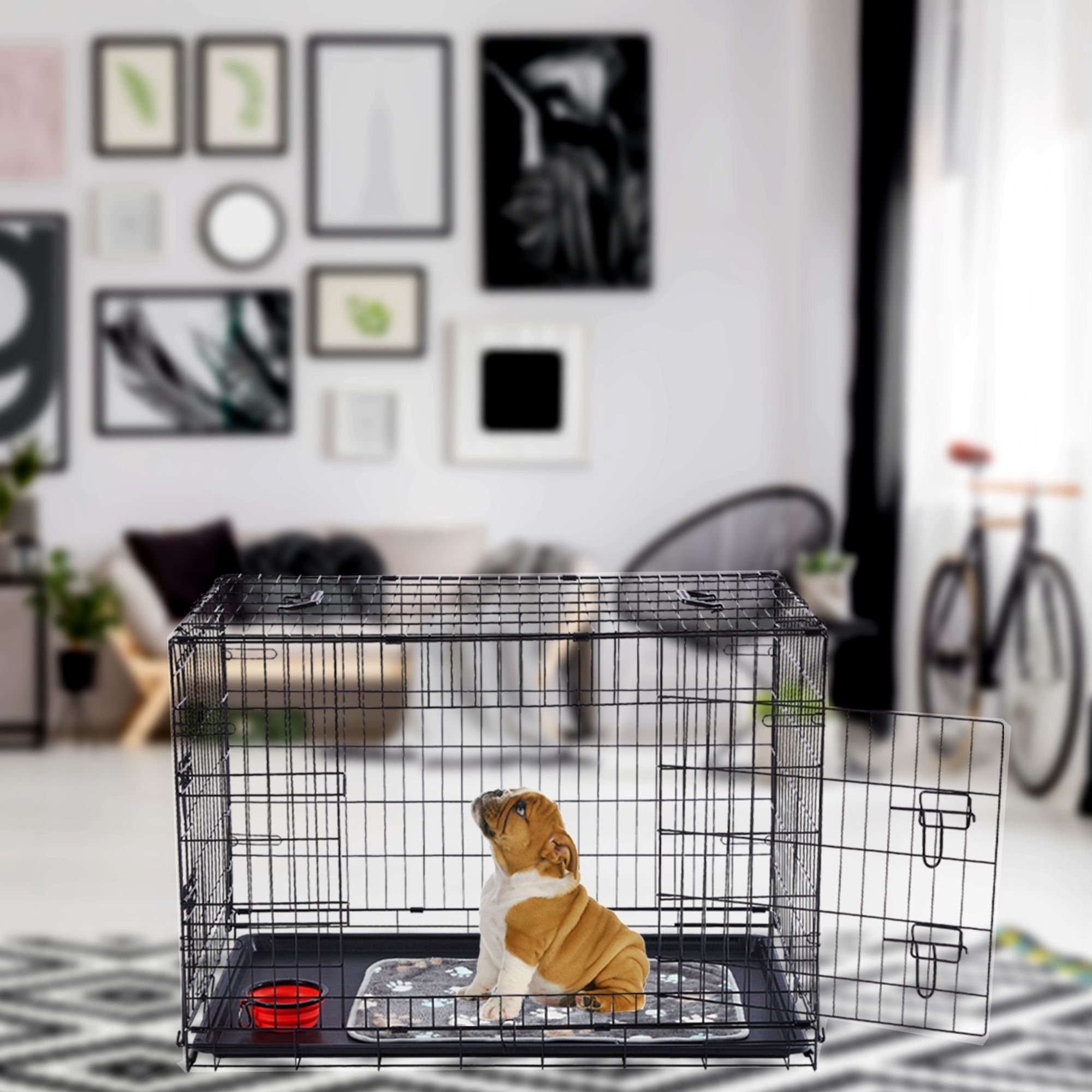 Arebos Tiertransportbox Hundekäfig Haustierkäfig Gitterbox klappbar S-M-L-XL bis 4,4 kg