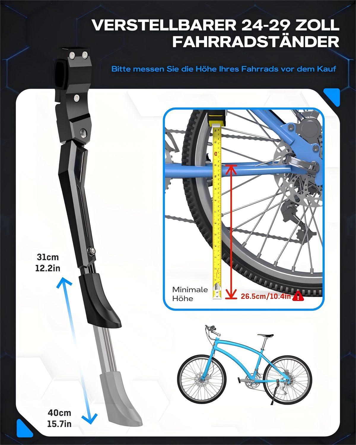 Refined Living Fahrradständer Fahrradständer 24-29 Zoll, MTB Ständer, Höhenverstellbar,Seitenständer (Fahrrad Zubehör, Fahrradhalter stabil, Fahrrad Seitenständer, Trekkingrad Ständer, Hinterbauständer, stabiler Fahrradständer, Universelle Kompatibilität, 1-St., Rutschfester Stand, Ausgestattet mit gepunkteten), Stabil, Rutschfest, für MTB, Cityrad, Mountainbike,Trekkingrad,Rennrad