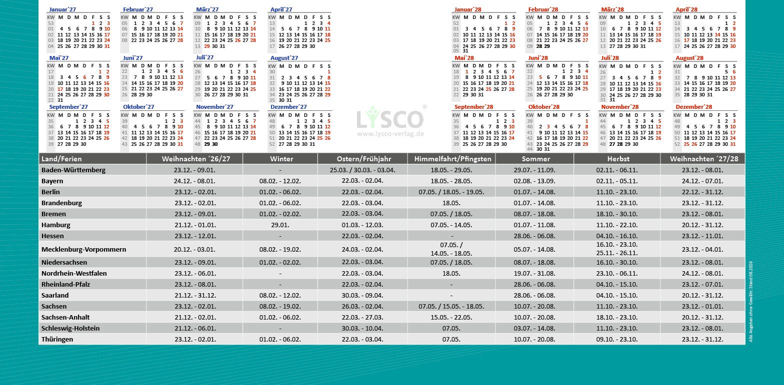 LYSCO Wandkalender Viermonatskalender 2027 - 4 Monatskalender Wandkalender, werbefrei, Feiertage und Ferien-dreisprachig-ENG,DE,AT, ES - Lieferung plano – Bild 4 von 5