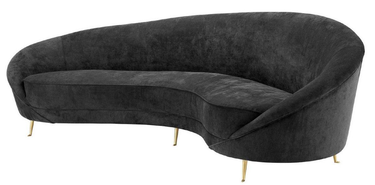 Casa Padrino Wohnzimmer cm H. 79 Gebogene Sofa 87 Sofa Messingfarben Designer Möbel Luxus Samt Designer / Schwarz Couch - x - x 245