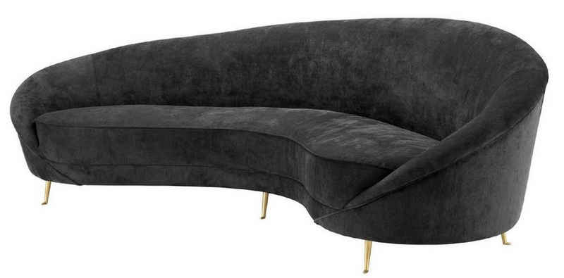 Casa Padrino Sofa Designer Samt Sofa Schwarz / Messingfarben 245 x 87 x H. 79 cm - Gebogene Luxus Couch - Designer Wohnzimmer Möbel
