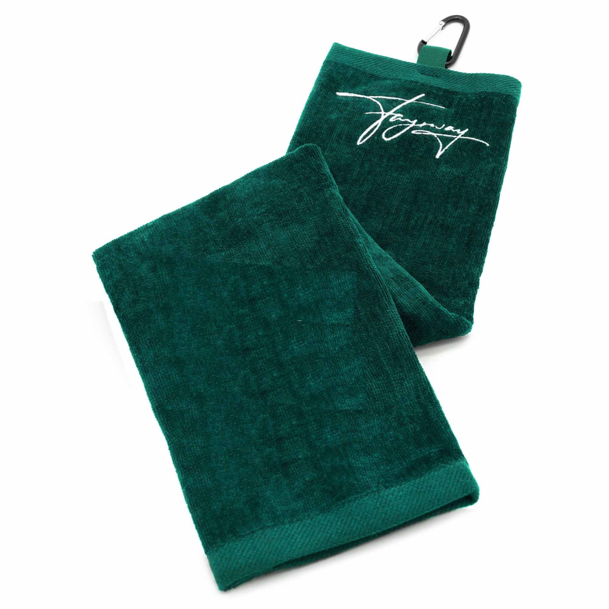 Fayrway Golf Handtuch Dunkelgrün - Hochwertiges Golfhandtuch aus Baumwolle Golftuch (Baumwolle, 14x60 cm, inkl. Karabiner)