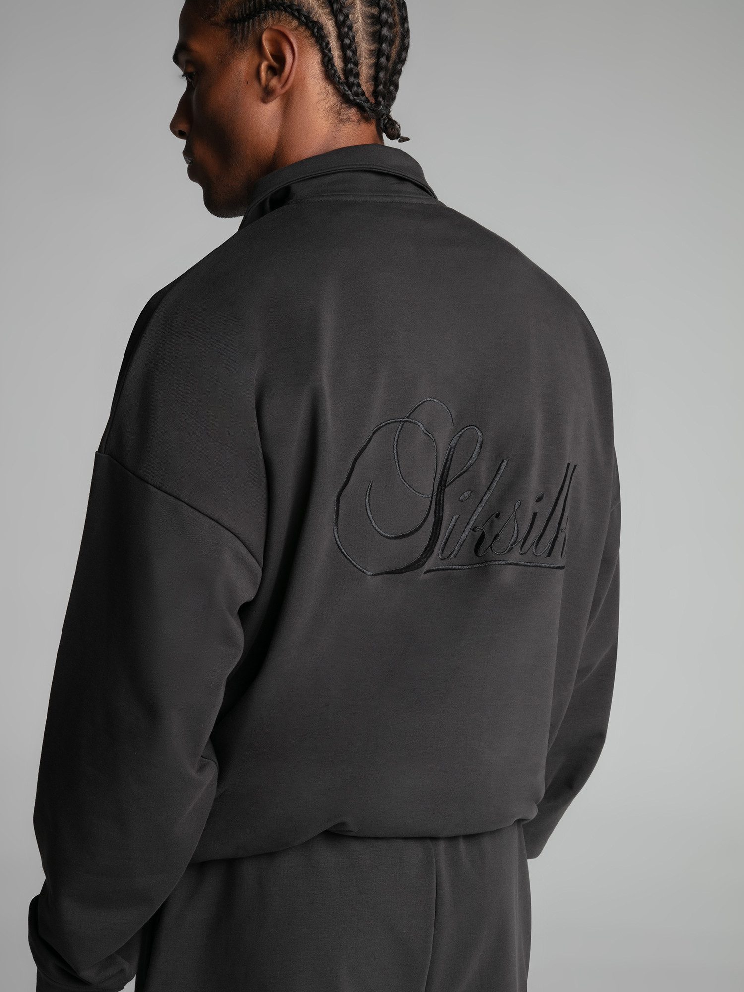 Siksilk Sweatshirt SikSilk Herren Gewaschener Schwarzer Polo Pullover