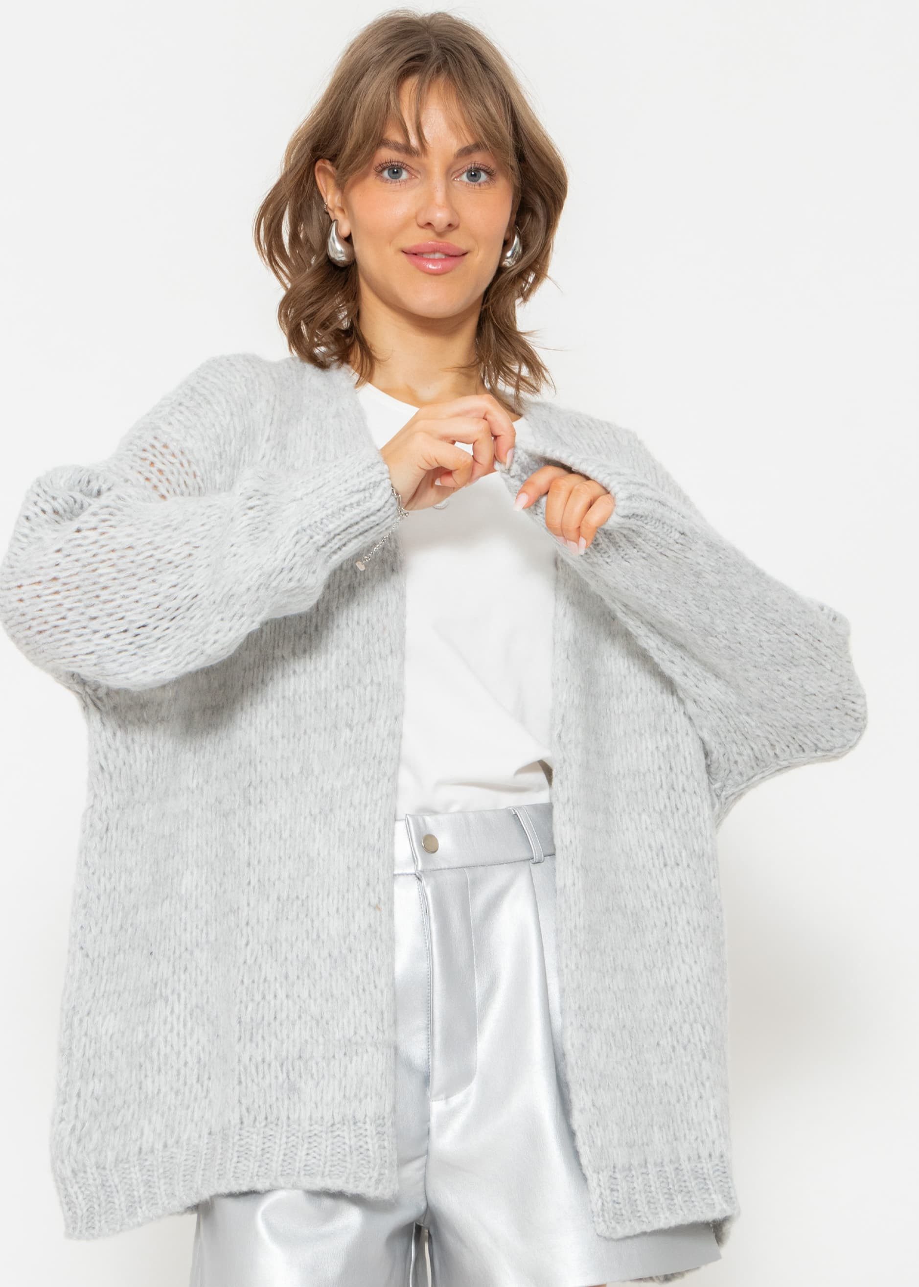 SASSYCLASSY Cardigan Offen fallende Oversize Strickjacke günstig online kaufen