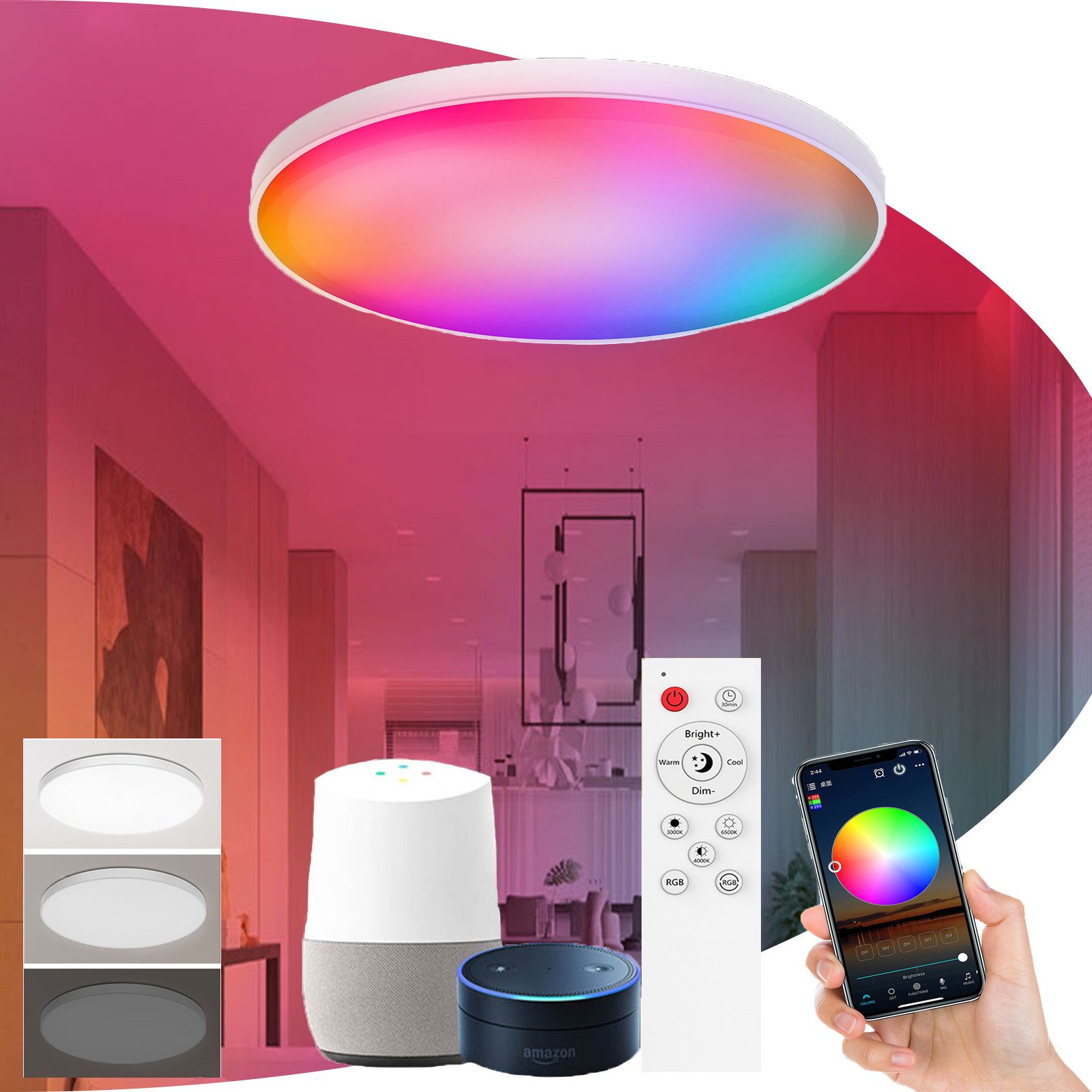Jibenhome Deckenleuchten RGB-Deckenleuchte mit Fernbedienung/APP, Smart Dec günstig online kaufen