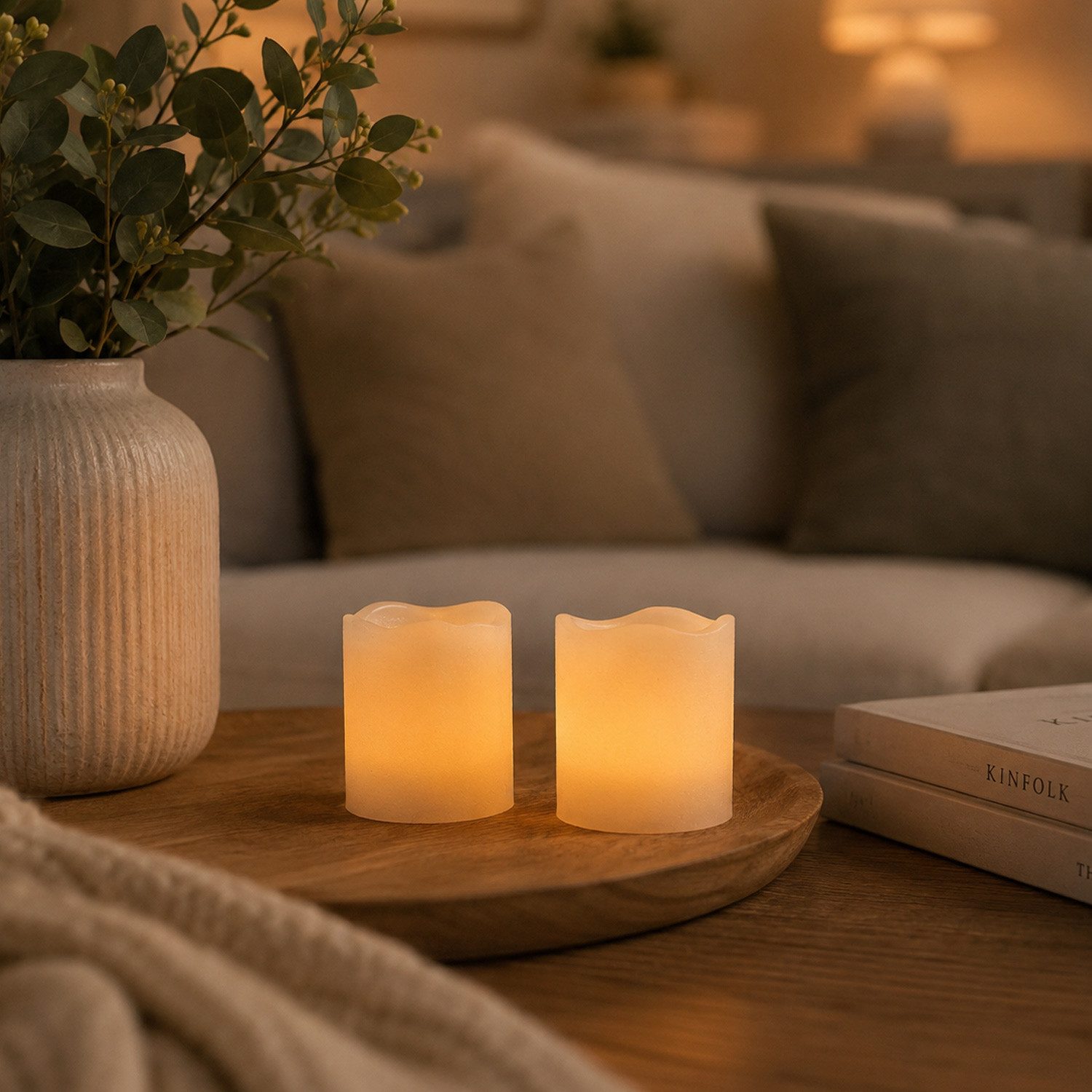 MARELIDA LED-Kerze LED Kerzenset Mini Echtwachs flackernd mit Batterien H: 6cm D: 5cm 2St, gelb