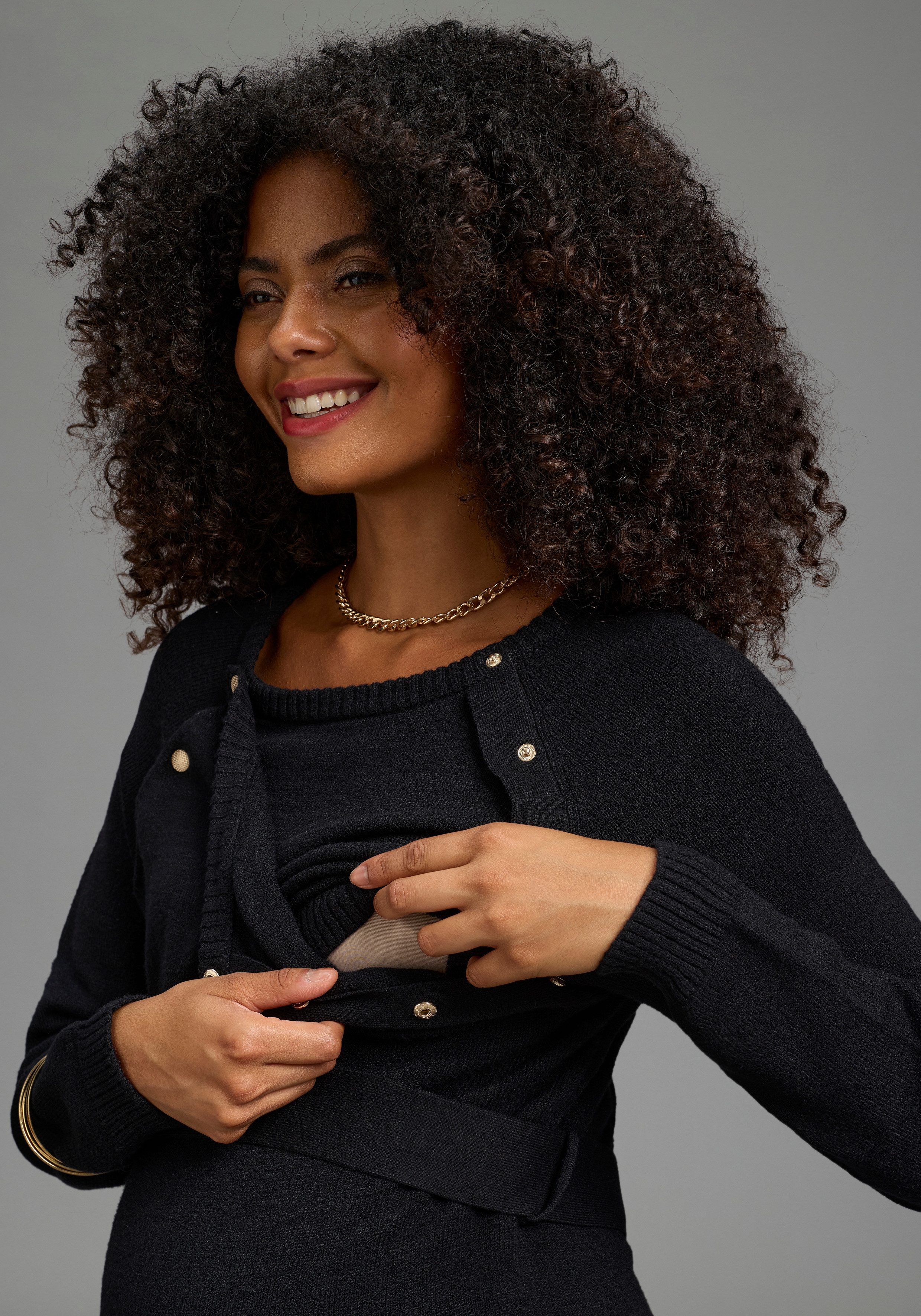 Neun Monate Umstandskleid Strickkleid für Schwangerschaft und Stillzeit Umstands-Strickkleid mit modischen Knöpfen