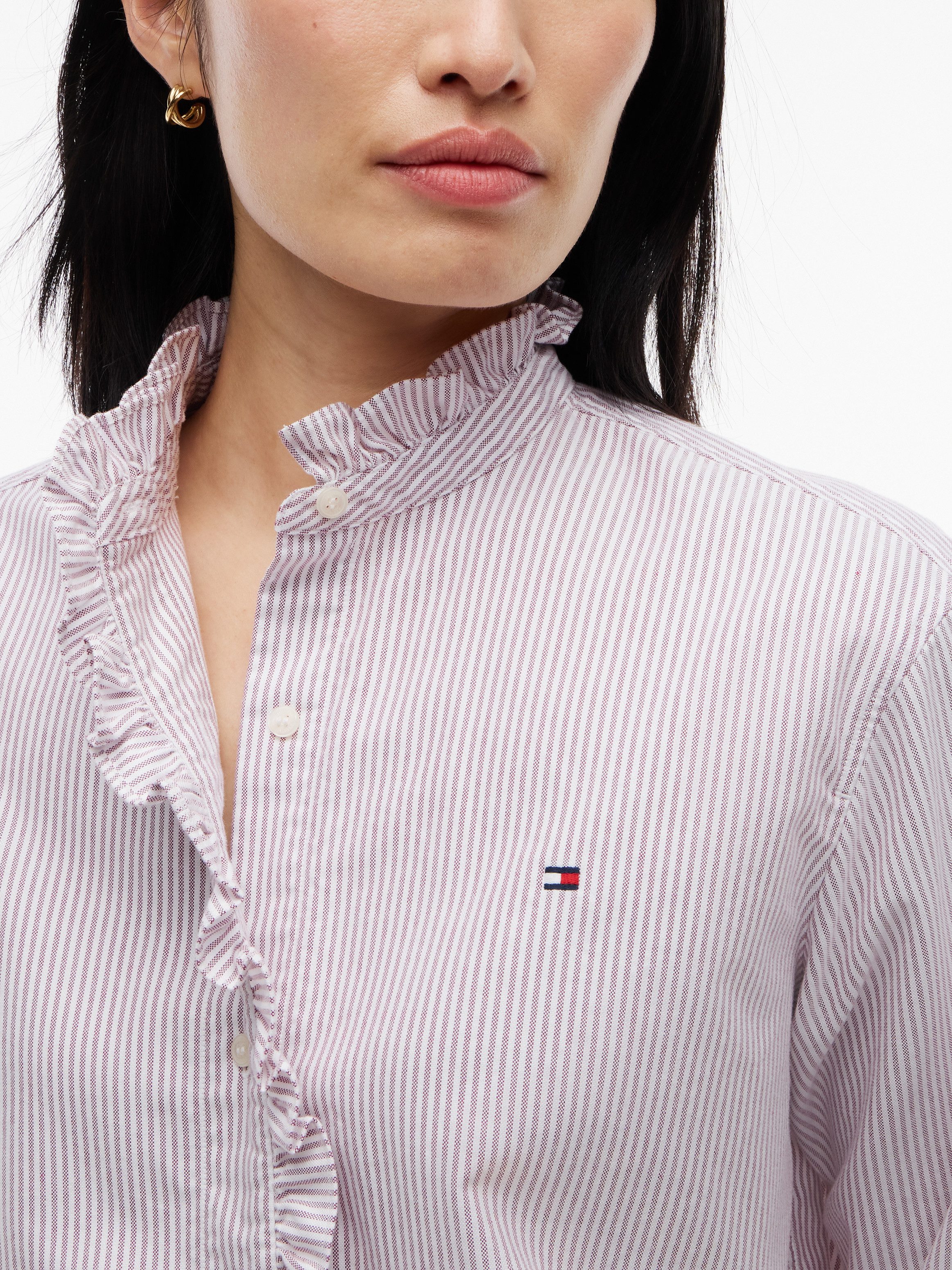 Tommy Hilfiger Langarmbluse OXFORD RUFFLES RELAXED LS SHIRT Baumwolle, relaxed fit, mit Rüschen Detail