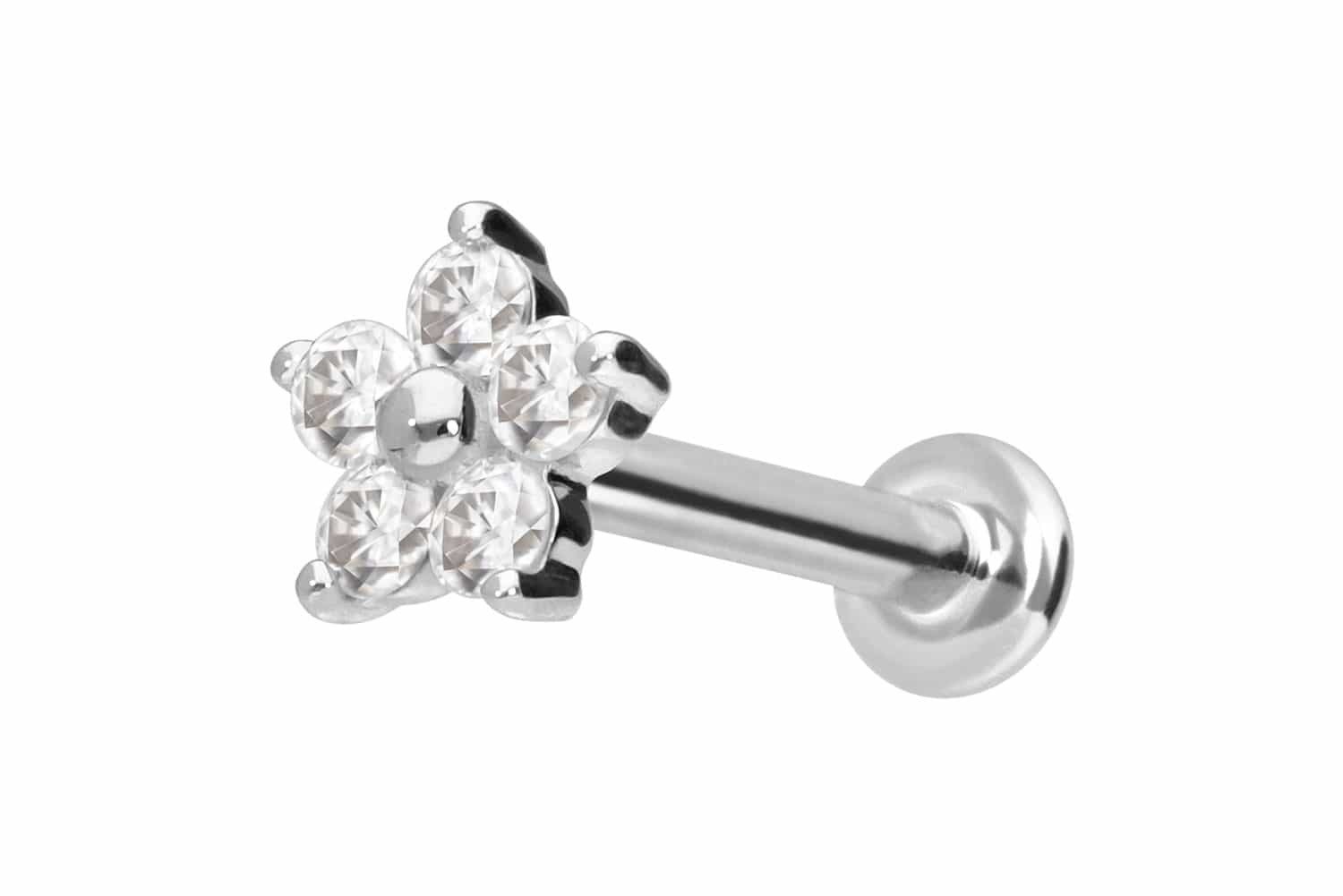 Piercing-Set 14 Karat Gold Labret mit Push Fit MOISSANIT-BLUME