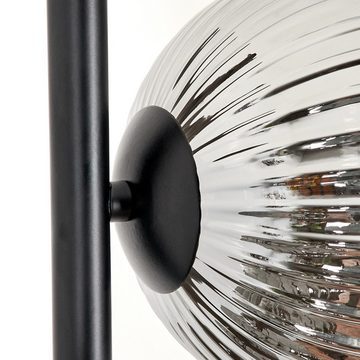 hofstein Stehlampe Stehlampe aus Metall/Riffelglas in Schwarz/Rauch/Bernstein, ohne Leuchtmittel, Leuchte mit Glasschirmen (12cm),Fußschalter, 5xG9, ohne Leuchtmittel