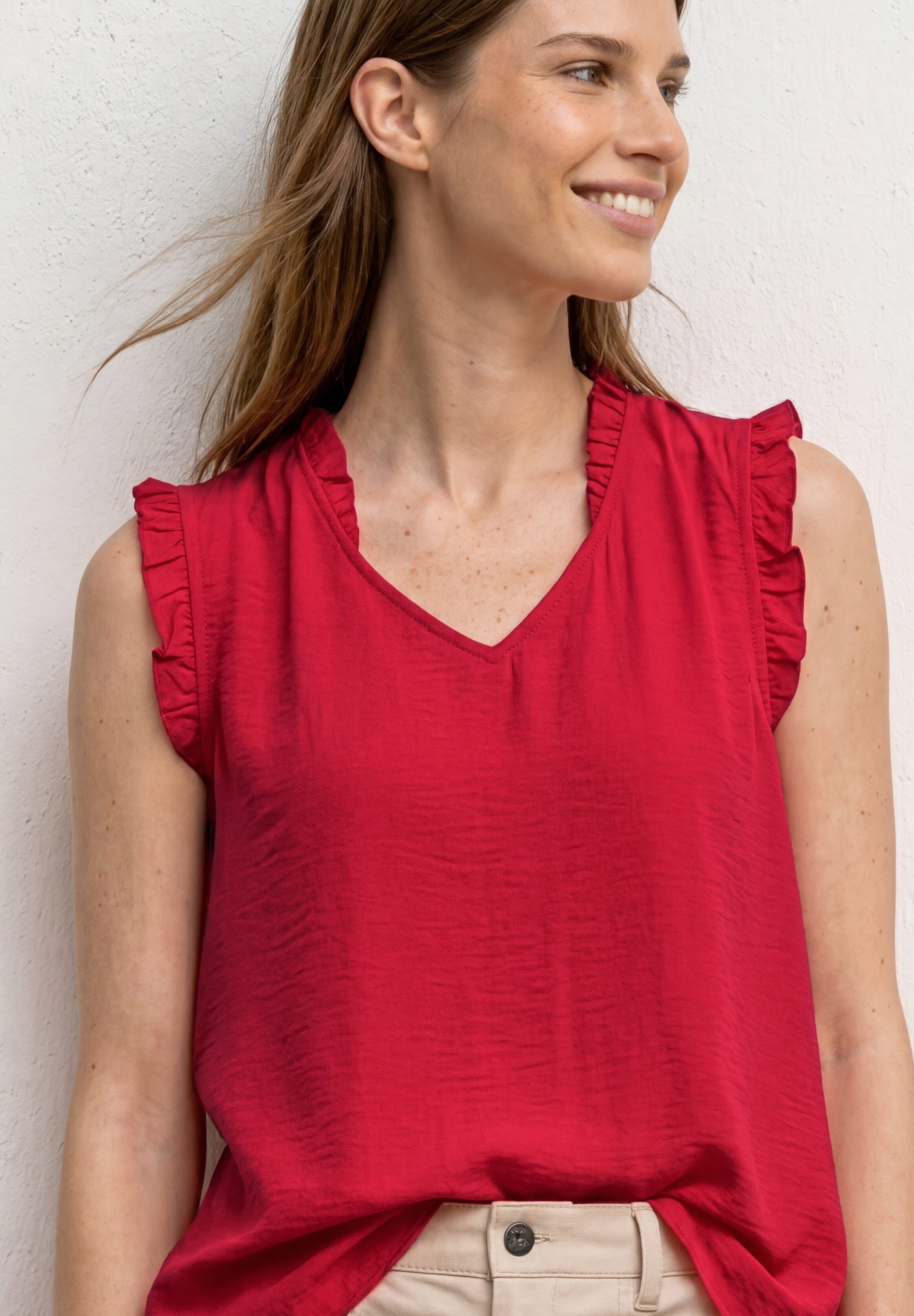 STREET ONE Rüschenbluse Sommertop mit V-Neck und Rüschen