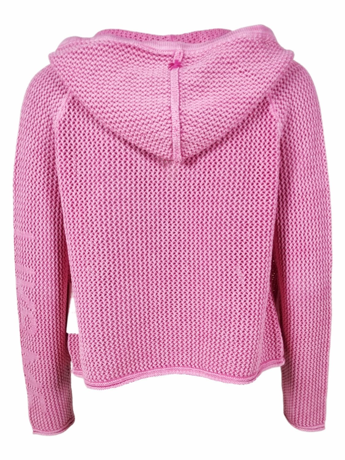 LIKS. Munich Strickjacke offen BlancaC mit Kapuze, aufgesetzten Taschen & eingestricktes Wording am Arm
