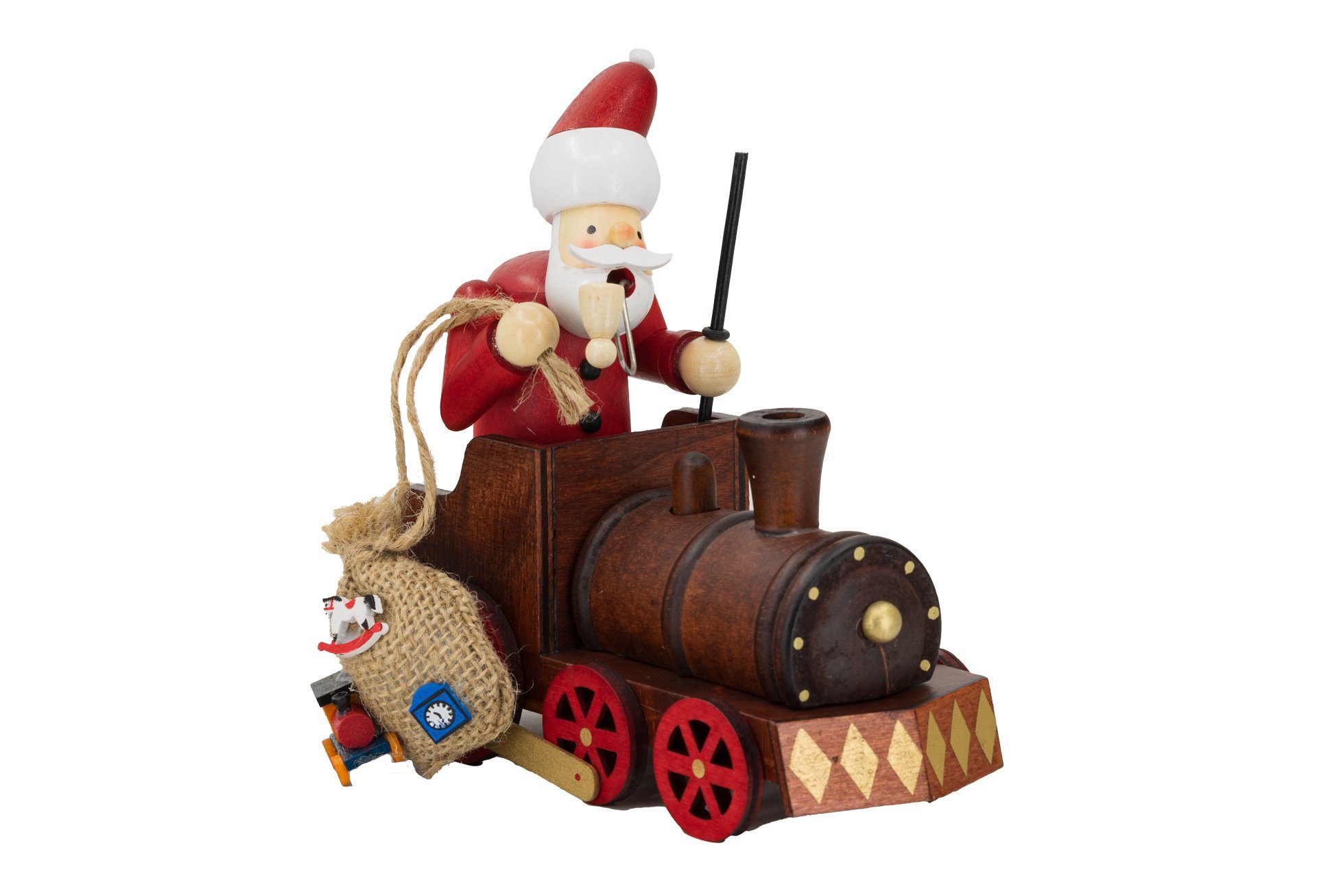 Kaladia Räuchermännchen 30136-14, Weihnachtsmann in Lokomotive, ca. 15x10x15 cm - für Räucherkerzen der Größe M (Standard)
