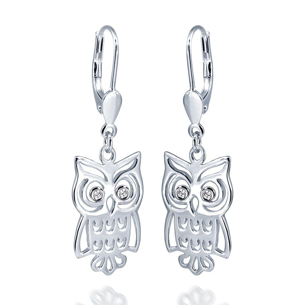 Materia Paar Ohrhänger Damen Silber Eulen Zirkonia Weiß SO-252, 925 Sterlin günstig online kaufen