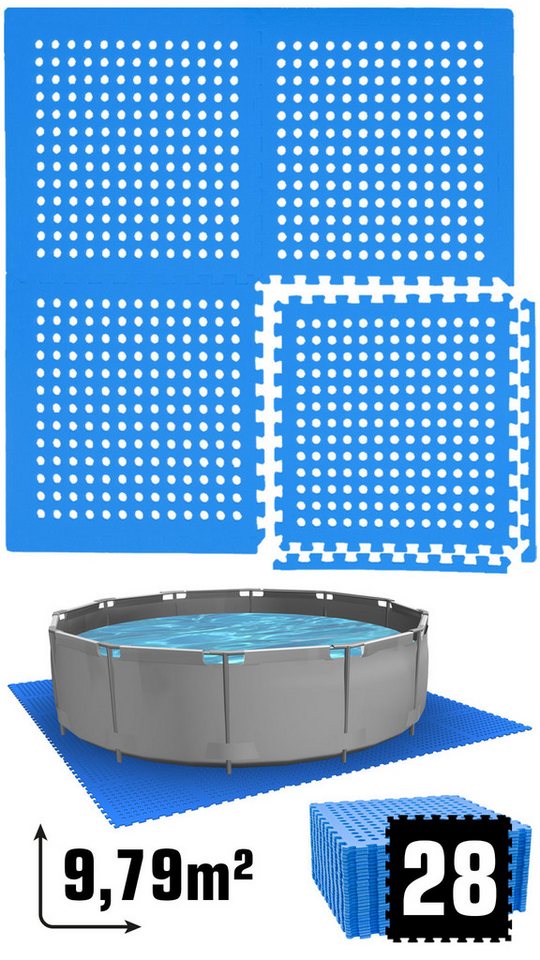 Thumbnail - eyepower Pool-Bodenschutzfliese für 244 cm Pool - Poolmatte aus 28 großen EVA Matten - Poolunterlage, 1 cm dicke Bodenfl...