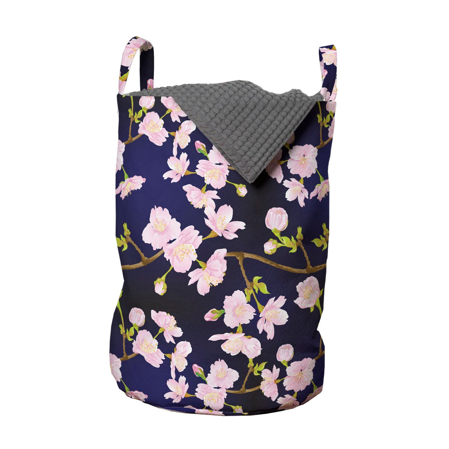 Abakuhaus Wäschesäckchen Wäschekorb mit Griffen Kordelzugverschluss für Waschsalons, Blumen Blooming Sakura-Natur-Kunst