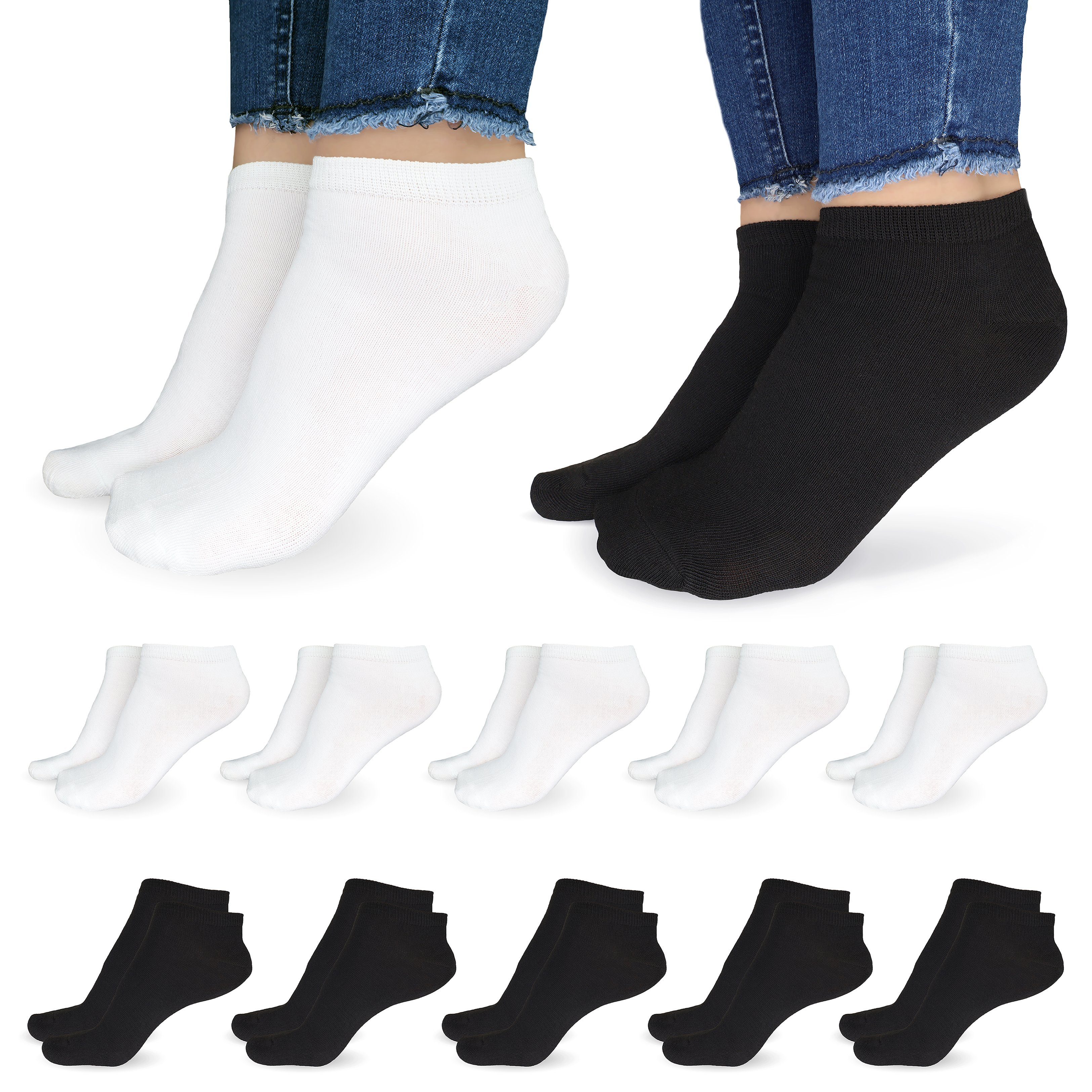 SO.I Freizeitsocken Sneaker Socken Damen & Herren aus Baumwolle (Größen 35-46, 5-20 Paar) atmungsaktive Unisex Socken 5x Schwarz + 5x Weiß