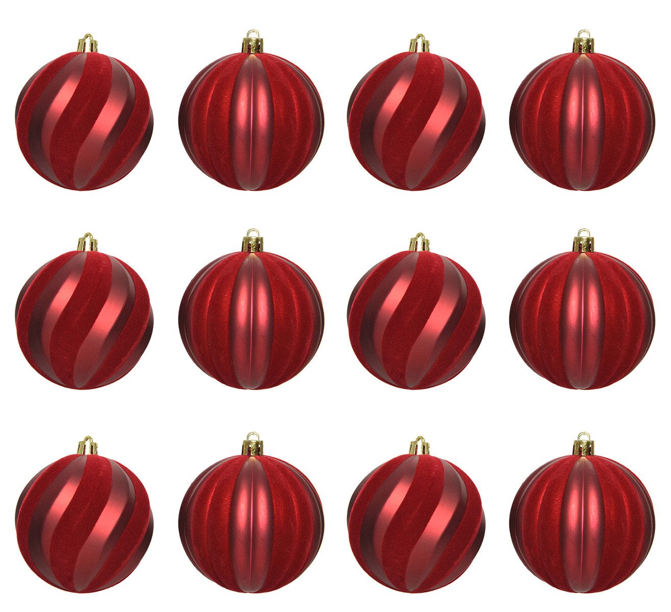 Kaemingk Weihnachtsbaumkugel, Weihnachtskugeln Kunststoff 8cm Streifen gerillt 12er Set - Ochsenblut