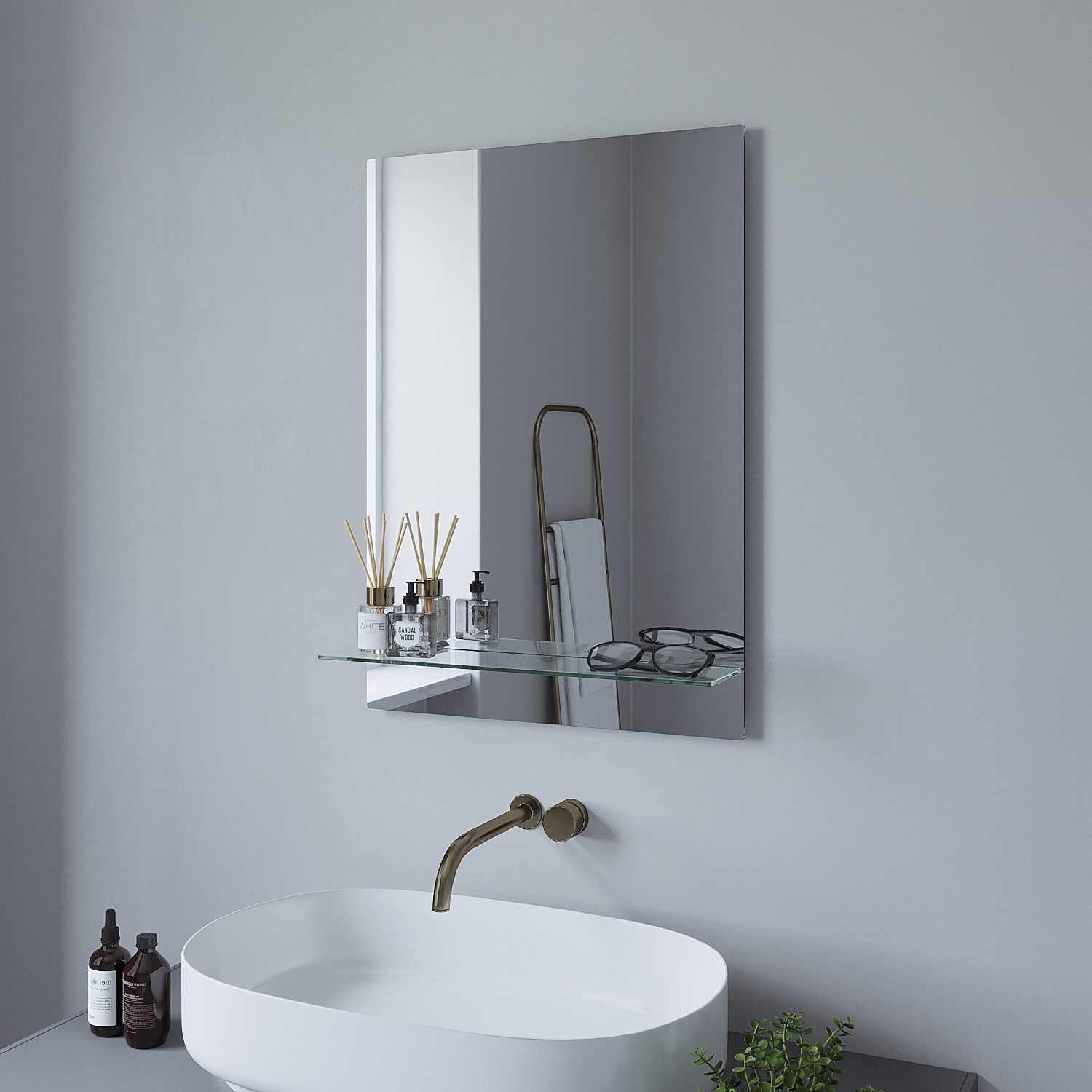 AQUALAVOS Badspiegel Badspiegel Wandspiegel mit Glas-Ablage günstig online kaufen