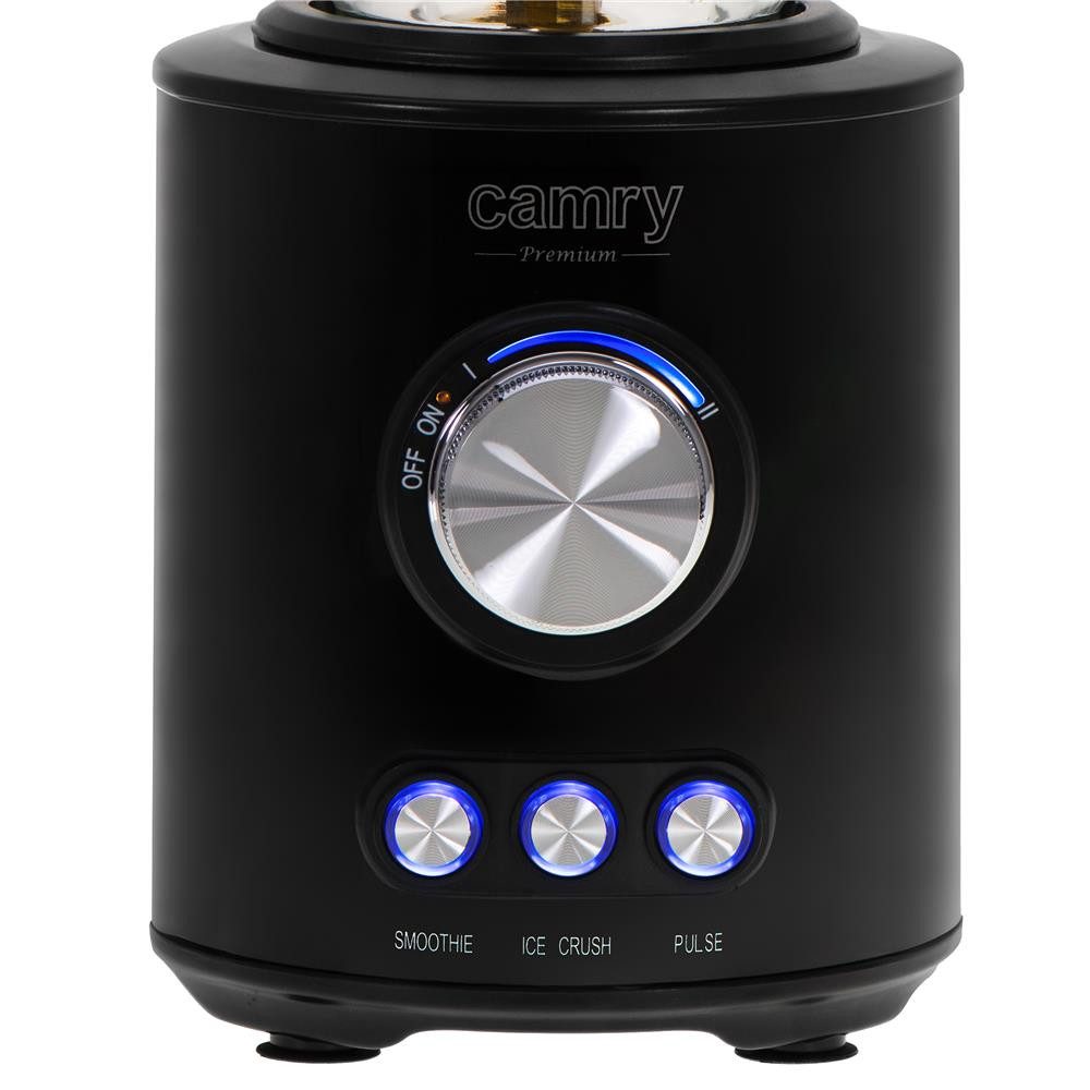 Camry Standmixer CR 4088, 1800 W, Titanium Klingen, 1,5L Glaskrug, 300 ml Zerkleinerer, schwarz