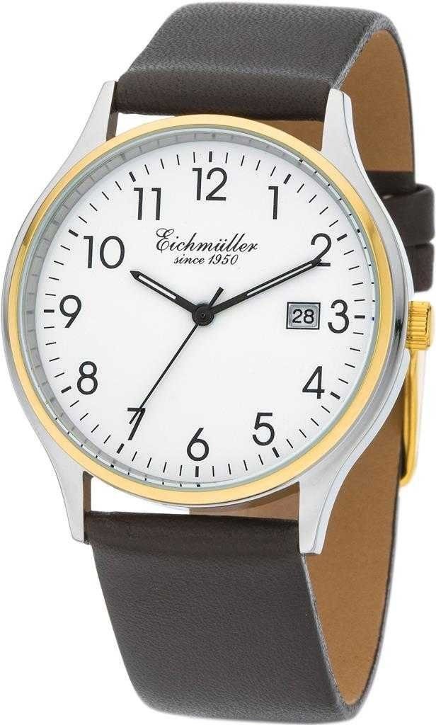 Eichmüller Quarzuhr Herrenuhr 3051-05 Bicolor Lederband Braun 38 mm