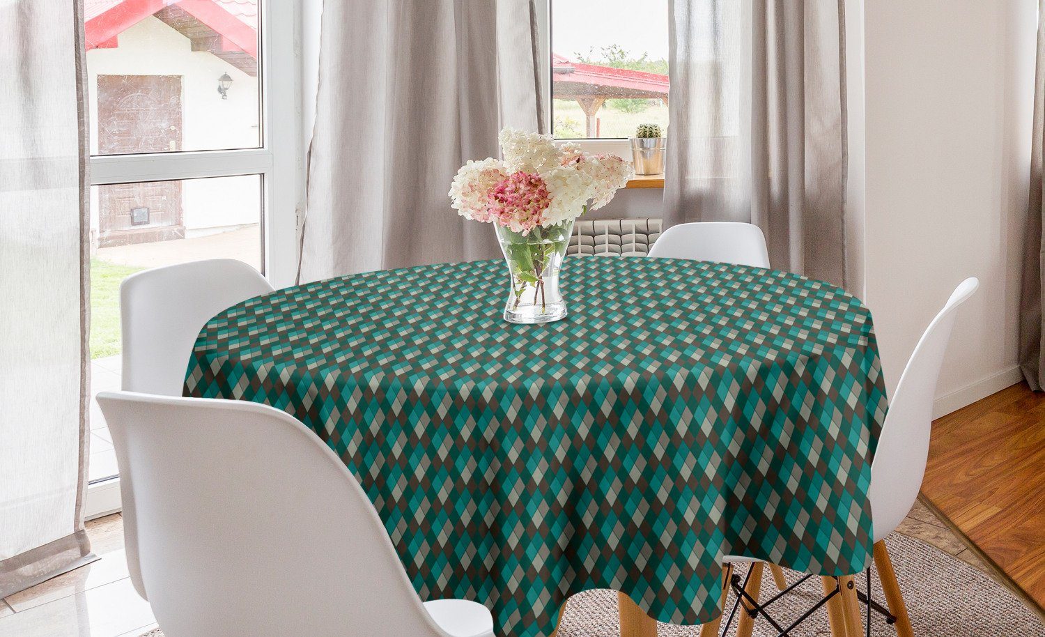 Abakuhaus Tischdecke Kreis Tischdecke Abdeckung für Esszimmer Küche Dekoration, Geometrisch Kalt tonte Tiny Rhombuses