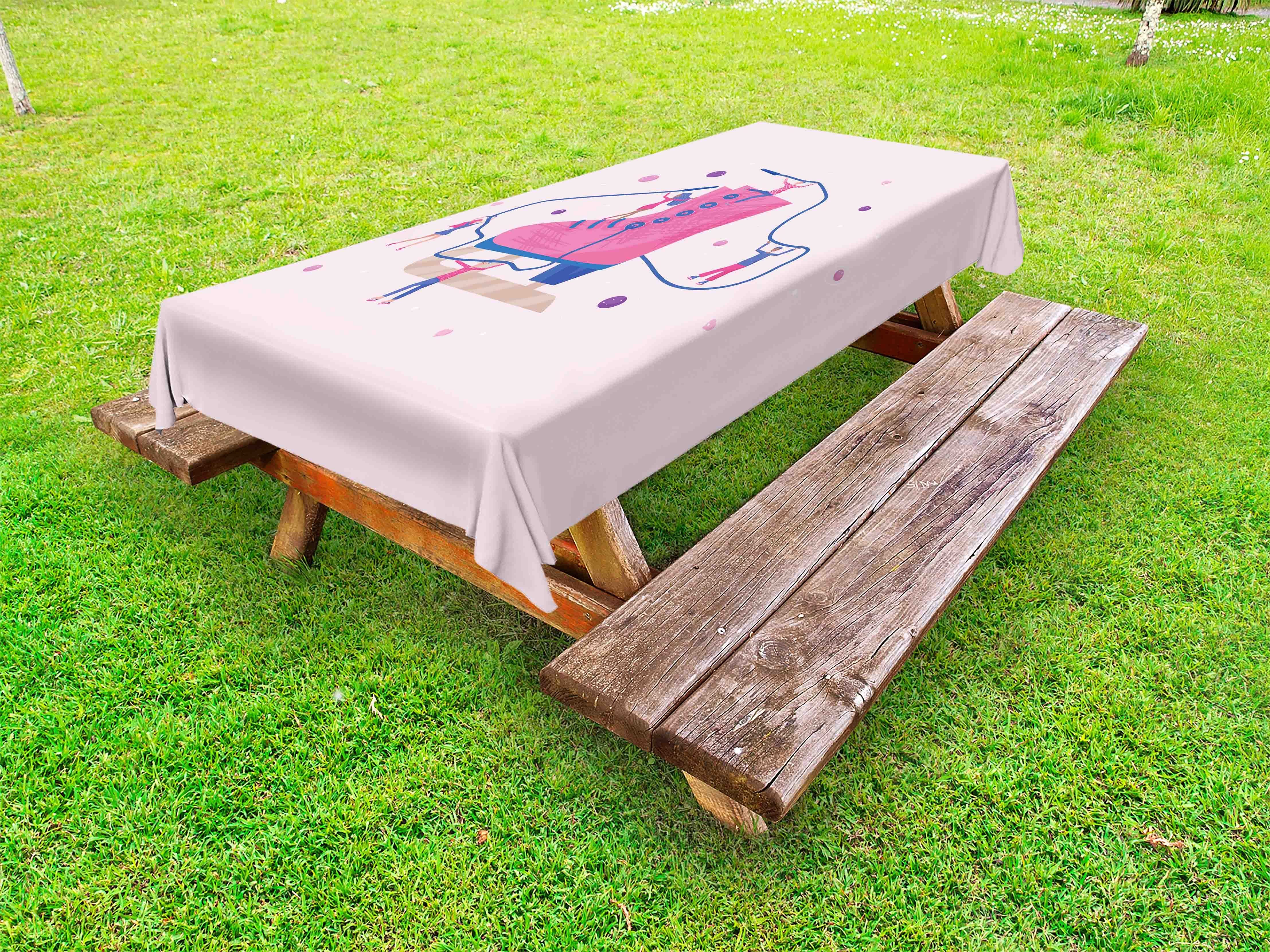 Abakuhaus Tischdecke dekorative waschbare Picknick-Tischdecke, Schlittschuhe Riesen Boot und Menschen