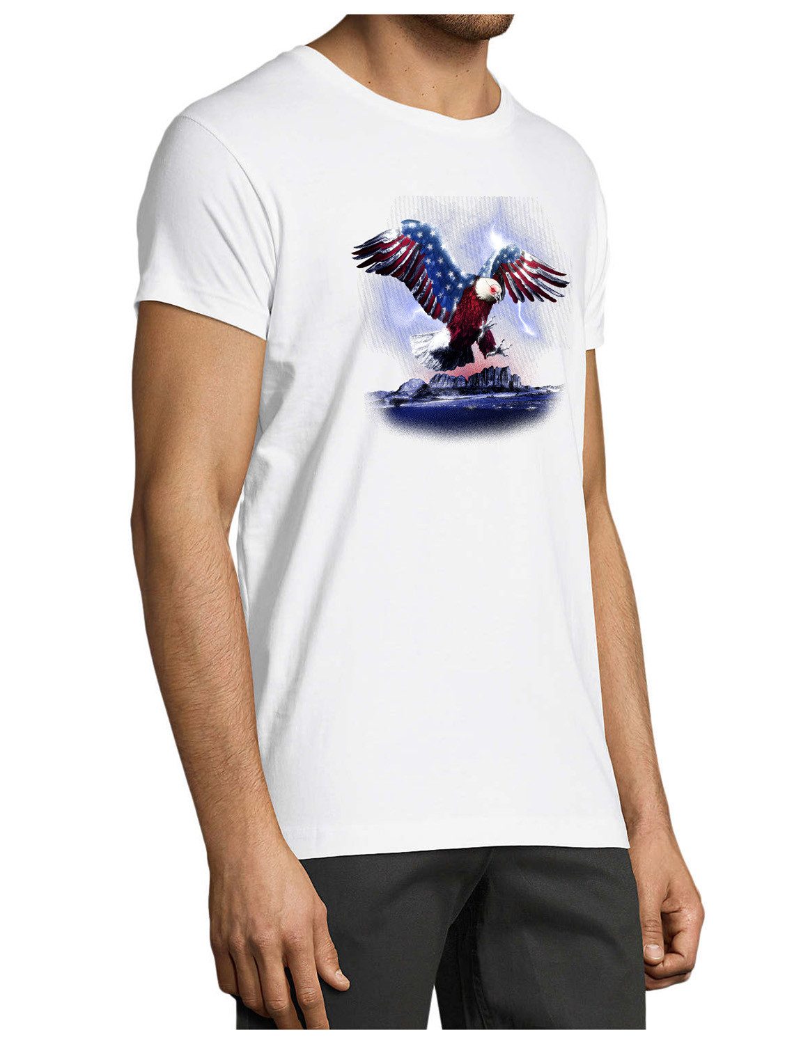 MyDesign24 T-Shirt Herren Print Shirt - Adler in USA Farben Brustprint Baumwollshirt mit USA Adler Aufdruck Regular Fit i348