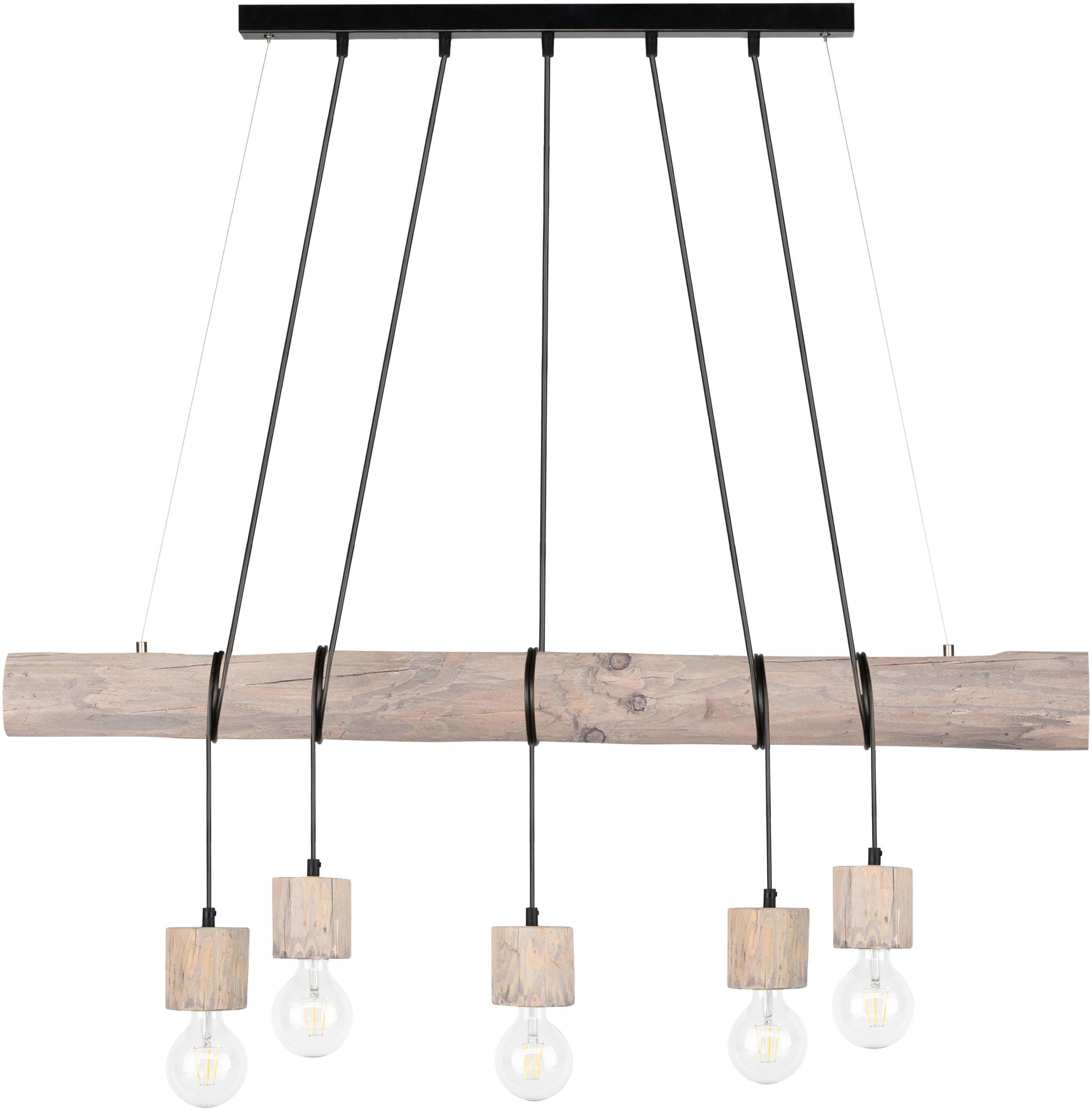 SPOT Light Pendelleuchte TRABO PINO, Leuchtmittel wechselbar, Hängeleuchte, Holzbalken aus massivem Kiefernholz Ø 8-12 cm