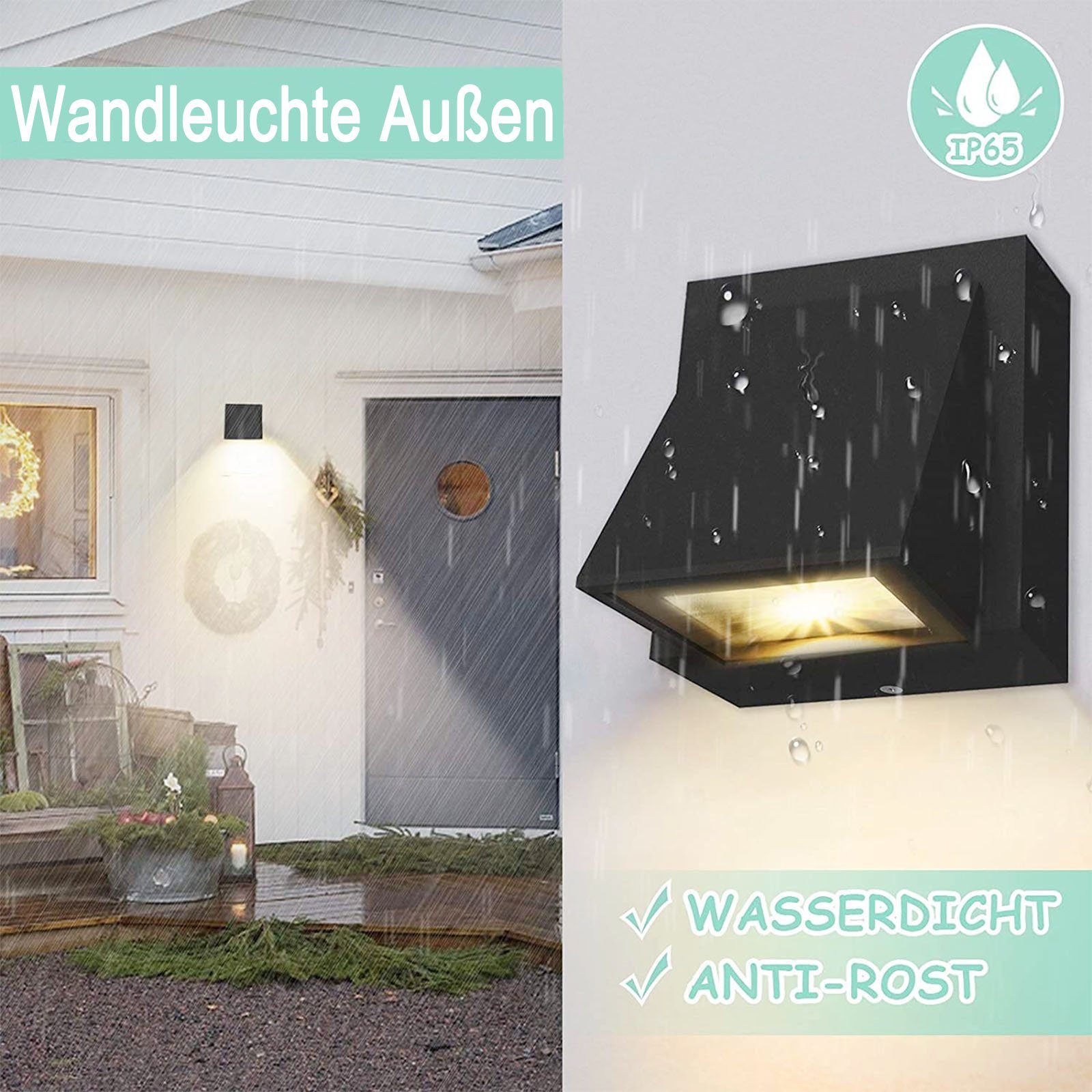 für Außenwandleuchte Wandspot, Wandlampe Wandleuchte 5W oyajia Strahler Fassadenlampe Bad Garten IP65 integriert, 4 UP-Down Stücke Außen Innen fest Flur Warmweiß, LED Spot, Wasserdicht LED