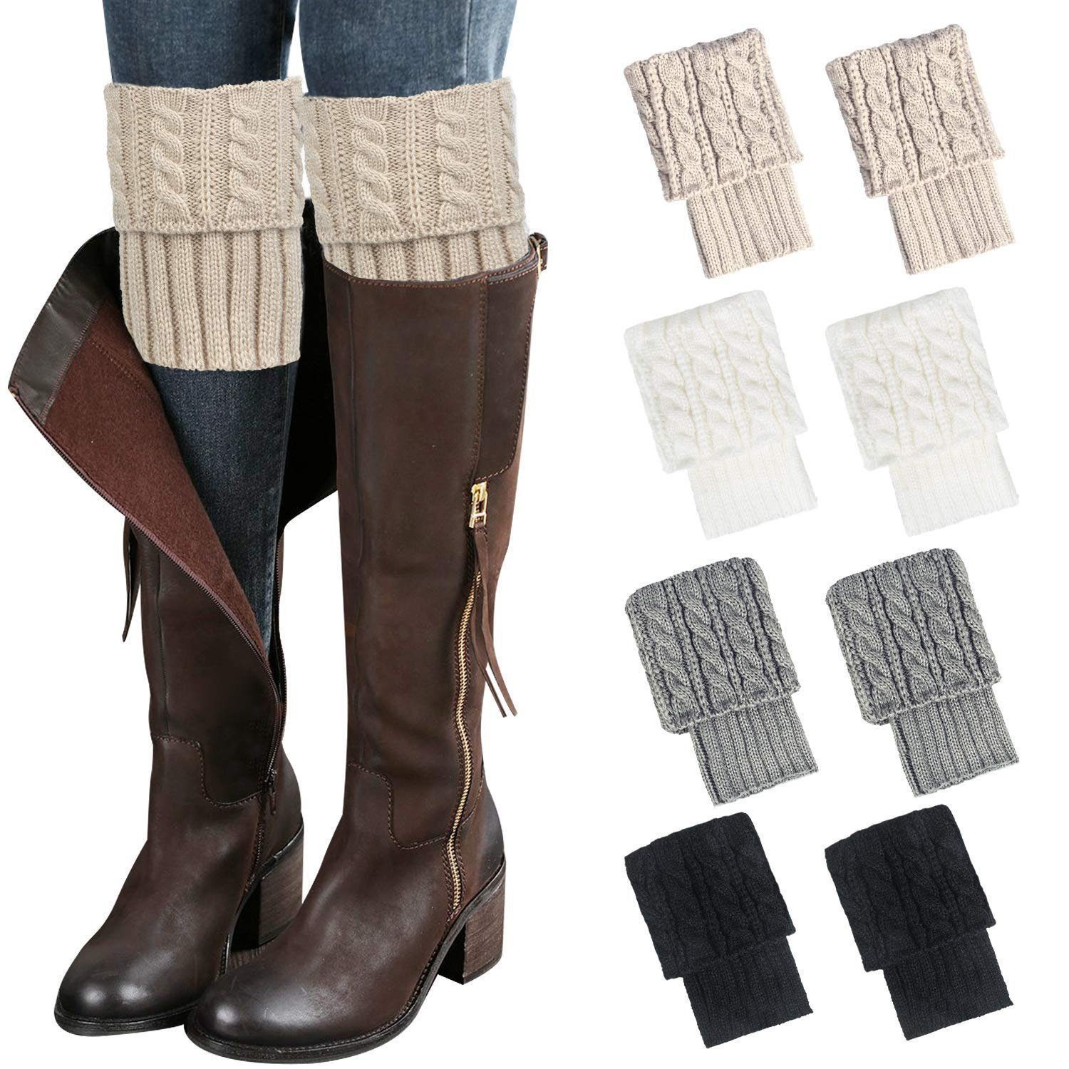 feinlux Beinstulpen Beinstulpen Damen Stiefelsocken Winter Warm (Set, 4-St., Stulpen Häkelstrick Stiefel Manschetten Topper Socken(4 Paar) Geeignet als Geschenk für Familie, Freunde, Partner und Kollegen.