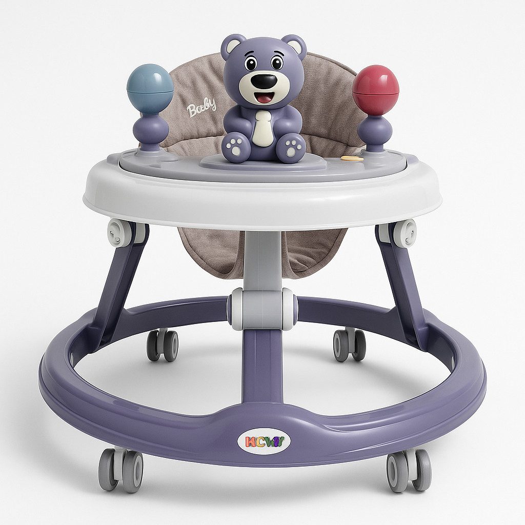 LUCHS Babywalker Babywalker Lauflernhilfe – stabiles Gehfrei für Babys mit Spielcenter, Grau, Grün, Rosa & Blau – Tierdesign Bär & Hase