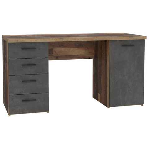 FORTE Schreibtisch Schreibtisch NETBOB, Optik: Old Wood Vintage / Beton von Forte