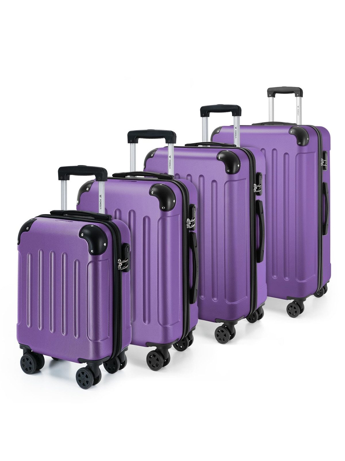 YONSLY Kofferset Reisekoffer Trolley Rollkoffer Hartschalenkoffer in S-M-L-XL, 4 Rollen, (Spar-Set, 4 tlg., inkl. Größen S, M, L und XL), mit 360° Lenkrollen, Zahlenschloss und mehrstufigem Teleskopgriff