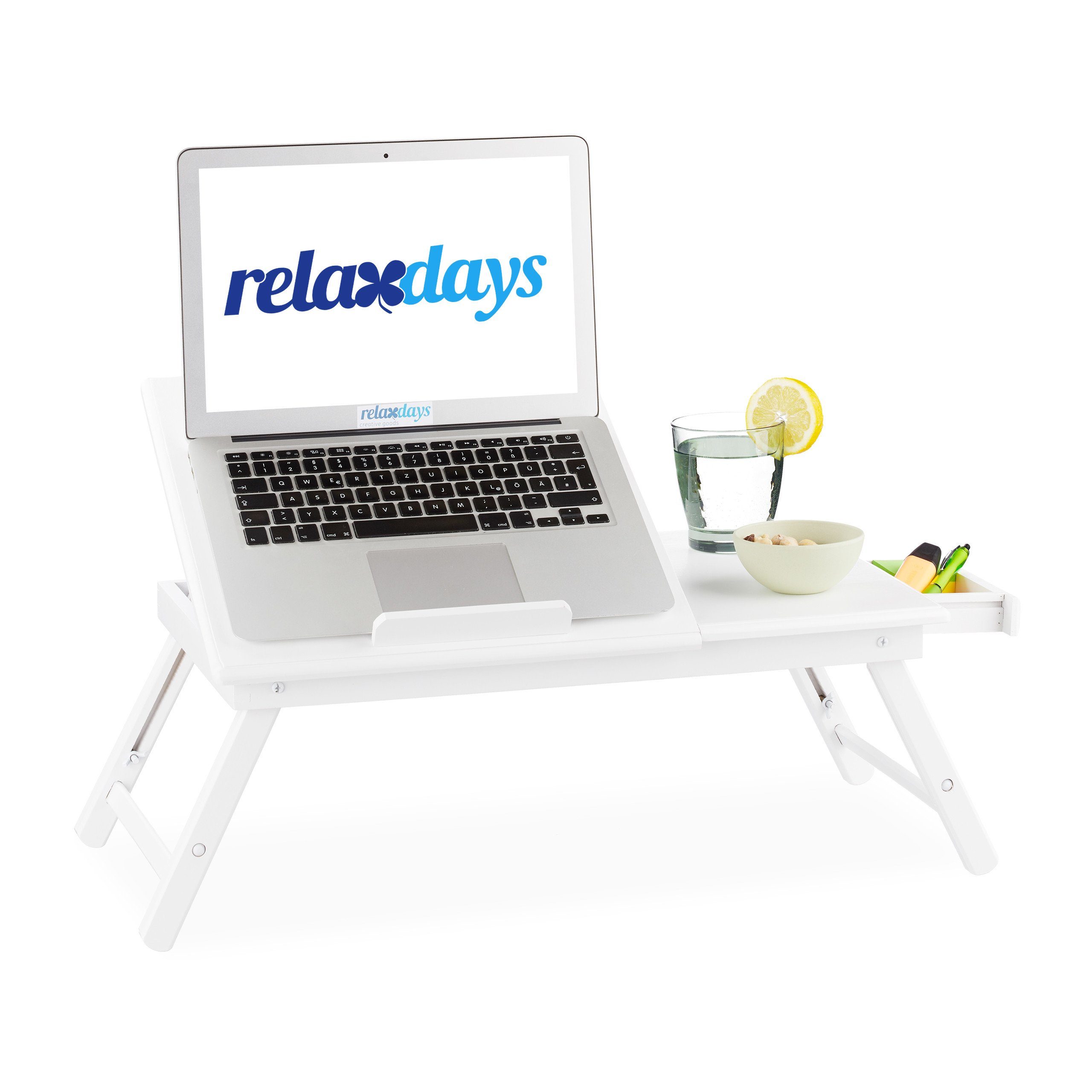 relaxdays Laptop Tablett Bambus Laptoptisch weiß, Bambus